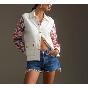 Anthropologie Vilagallo Olivia Sequin Crochet Sleeve Shirt Jacket Size S 38 6